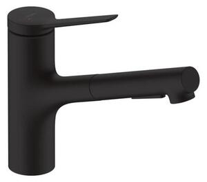 Dřezová baterie Hansgrohe Zesis s vytahovací sprškou, 2 proudy černý mat 74800670