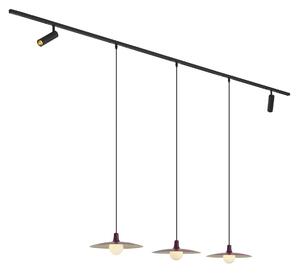 Moderní kolejnicový systém černý se 2 bodovými světly a 3 závěsnými svítidly fialový 1-fázový - Slimline Uzzy Panzi