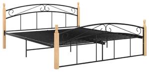 Rám postele černý kov a masivní dubové dřevo 160 x 200 cm
