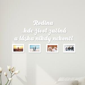 Dřevěný fotorámeček Rodina kde života začíná Zvolte barvu dekoru: Bílá | Rozměry (cm)grafie: 9x13