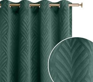 Dekorační vzorovaný velvet závěs s kroužky LEAF tmavě zelená 140x250 cm (cena za 1 kus) MyBestHome