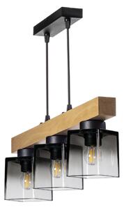 Light for home - Dřevěné závěsné svítidlo s unikátními skleněnými stínidly 40633 "Rustic Radiance", 3x60W, E27, černá, přírodní buk