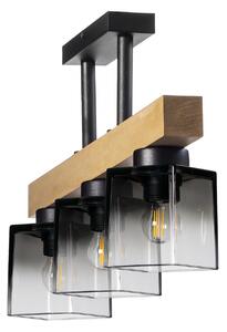Light for home - Dřevěné přisazené k stropu svítidlo s unikátními skleněnými stínidly "Rustic Radiance" 40603, 3x60W, E27, černá, přírodní buk