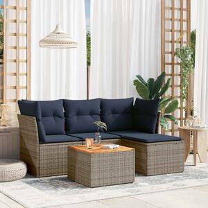 5dílná zahradní sedací souprava s polštáři šedá polyratan 3255942