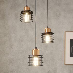 Edisonova závěsná lampa v černé/měděné barvě, kulatá, 3 světla