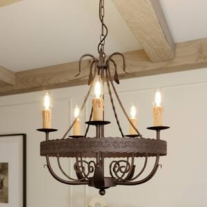 Luminex Lustr Loara, pětilampový, stmívatelný, Bronz / starožitná mosaz, Obývací pokoj / jídelna, kov, Venkovský / rustikální