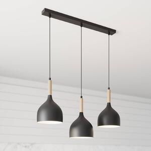 Závěsná lampa Noak 3 světla dlouhá černá/dřevo přírodní