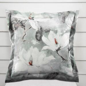Biante Sametový povlak na polštář s lemem Tamara TMR-016 Designové květiny na šedozeleném 30 x 50 cm
