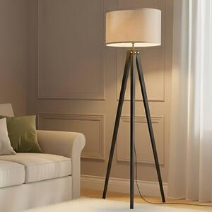 Lindby Stojací lampa Herry, černá, dřevo, trojnožka, 153 cm, Černá, Obývací pokoj / jídelna, Textil / tkanina / hedvábí, Skandinávský