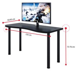 Počítačový herní stůl Y2 s LED, 135x73-76x65, bílá/černé nohy