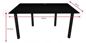 Počítačový herní stůl CODE BIG, 160x73-76x80, bílá/černé nohy + USB HUB