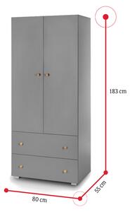 Dětská šatní skříň NORBET,80x183x55,šedá/dřevo