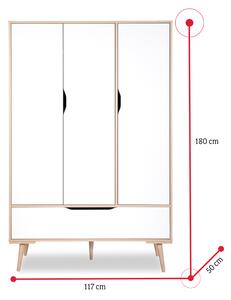 Dětská šatní skříň MACEK,117x180x50,bílá/buk