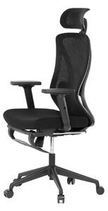 Židle kancelářská, černá MESH, plastový kříž, opěrka nohou, posuvný sedák, 2D područky