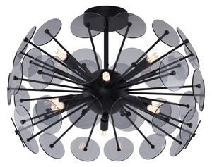 Art Deco stropní svítidlo černé s kouřovým sklem - Atomic