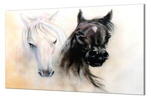 Ochranná deska malované hlavy koňů - 52x60cm / S lepením na zeď
