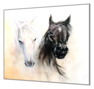 Ochranná deska malované hlavy koňů - 40x60cm / S lepením na zeď