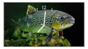 Nástěnné hodiny 30x60cm ryba pstruh - kalené sklo