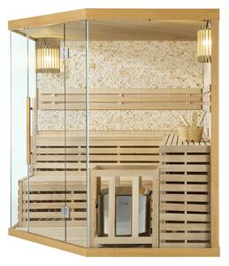 Tradiční saunová kabina / finská sauna Espoo200 s kamennou stěnou Premium - 200 x 200 cm 8 kW