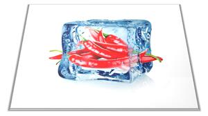 Skleněné prkénko chilli v ledové kostce - 30x20cm