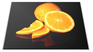 Skleněné prkénko ovoce pomeranč na černém - 30x20cm