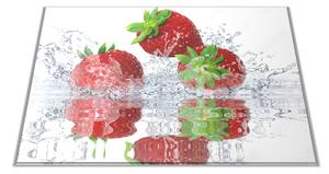 Skleněné prkénko ovoce jahody ve vodě - 30x20cm