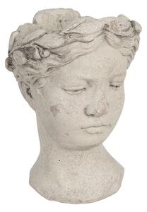 Šedý antik cementový květináč hlava ženy - 18*17,5*25,5 cm