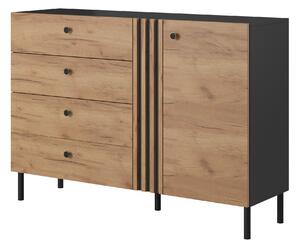 Komoda Dalde D4S (dub craft zlatý + antracit). Akce -19%