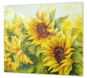 Ochranná deska malované květy slunečnice - 52x60cm / S lepením na zeď