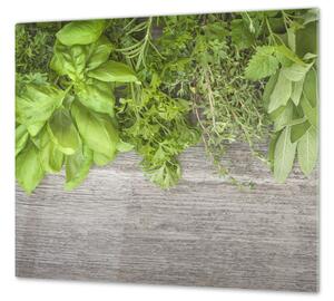 Ochranná deska bylinky na šedém dřevě - 52x60cm / S lepením na zeď