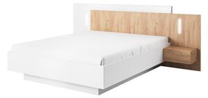Manželská postel 160 cm s nočními stolky Three (s úložným prostorem) (s osvětlením) (dub craft zlatý + bílá)