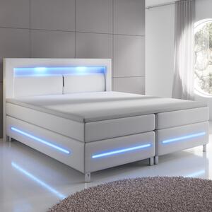 Pružinová postel Norfolk 140 x 200 cm bílá - LED pásy a pružinové jádro matrace