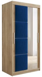 Šatní skříň Tapi 2 | 100 cm | sonoma | modrý čalouněný panel
