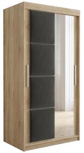 Šatní skříň Tapi 2 | 100 cm | sonoma | černý čalouněný panel