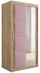 Šatní skříň Tapi 2 | 100 cm | sonoma | růžový čalouněný panel