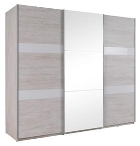 Prostorná víceúčelová šatní skříň DOON - šířka 250 cm, dub bílý / bílý lesk