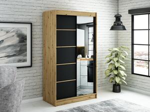 Zrcadlová skříň s posuvnými dveřmi LURDES 5 - šířka 120 cm, dub artisan / černá