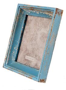 Dřevěný modrý vintage fotorámeček - 27*6*32 / 18*24cm