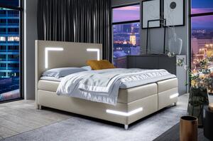 Čalouněná postel s osvětlením KAZIMA - 180x200, béžová + topper ZDARMA