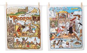 Kuchyňské utěrky Josef Lada - Podzim a Zima: 2x 50x64cm