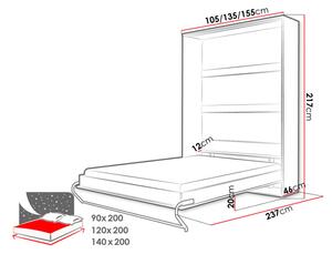Vertikální výklopná manželská postel 140x200 CELENA 1 - bílá