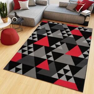 Makro Abra Kusový koberec moderní MAYA Z900E Trojúhelníky šedý červený Rozměr: 80x150 cm