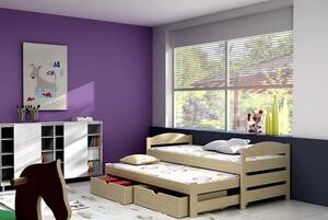 Dřevěná dětská postel + přistýlka a lamelový rošt DPV 009