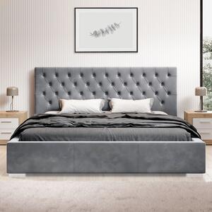 Čalouněná postel Katalonia 140 x 200 cm se sametem - světle šedá