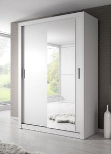 Bílá šatní skříň s posuvnými dveřmi a zrcadlem Miarti 04