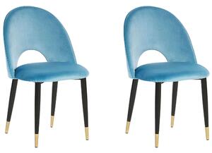 Sada 2 jídelních židlí sametové modré MAGALIA