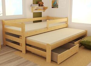 Dřevěná dětská postel s výsuvnou přistýlkou a zábranou DPV001