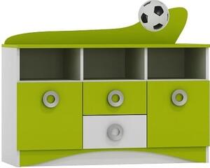Dětská komoda Fotbal 13 s otevřenými poličkami zásuvkami a dvířky 120 cm