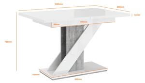 Rozkládací jídelní stůl KUIARA - bílá lesklá / kámen