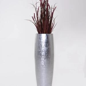 Vivanno květináč GALA, výška 100 cm, sklolaminát, stříbrný lesk
